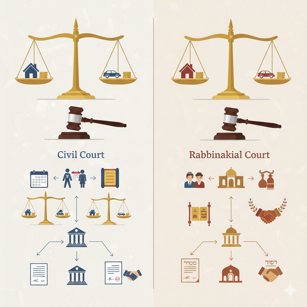 חלוקת רכוש בבית המשפט לעומת הרבנות